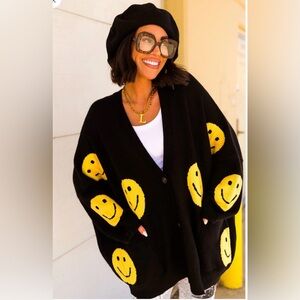 Dressed in LALA Black and Yellow Smiley Cardigan